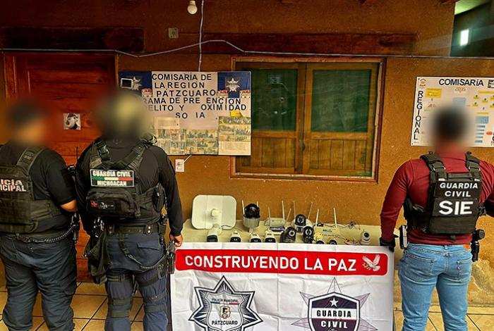 Policías aseguran cámaras de vigilancia colocadas por delincuentes en poblaciones cercanas al Lago de Pátzcuaro