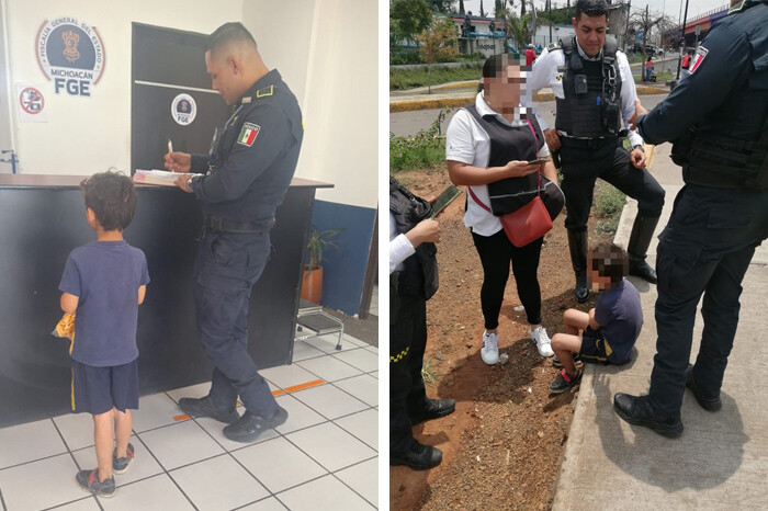 Policías de Morelia atienden a un menor que deambulaba solo por la calle; logran localizar a familiares