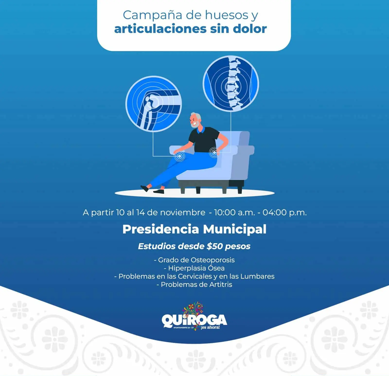 Pone Gobierno de Quiroga en marcha campaña “Huesos y Articulaciones Sin Dolor” en apoyo a la salud de la ciudadanía