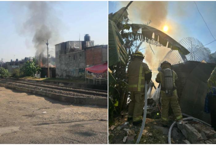 Por incendio, choza de madera en la colonia Jacarandas queda reducida a cenizas, en Morelia