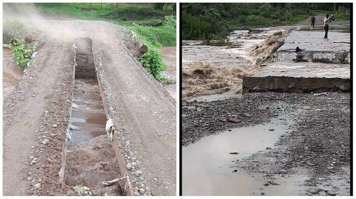 Por intensas lluvias, Río Grande de Apatzingán destroza un par de puentes