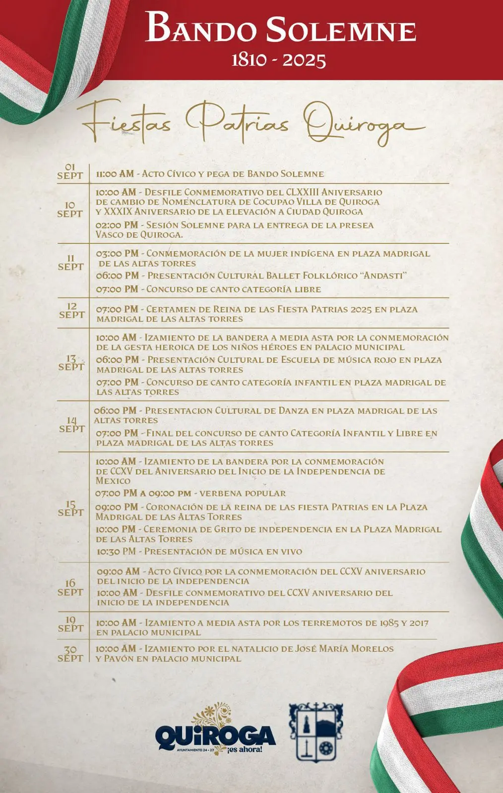 Presentan Bando Solemne conmemorativo del mes patrio y del aniversario de Quiroga