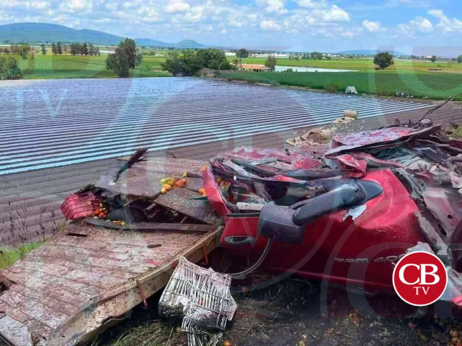 Queda sepultado entre cientos de jitomates al chocar con un tráiler en Yurécuaro