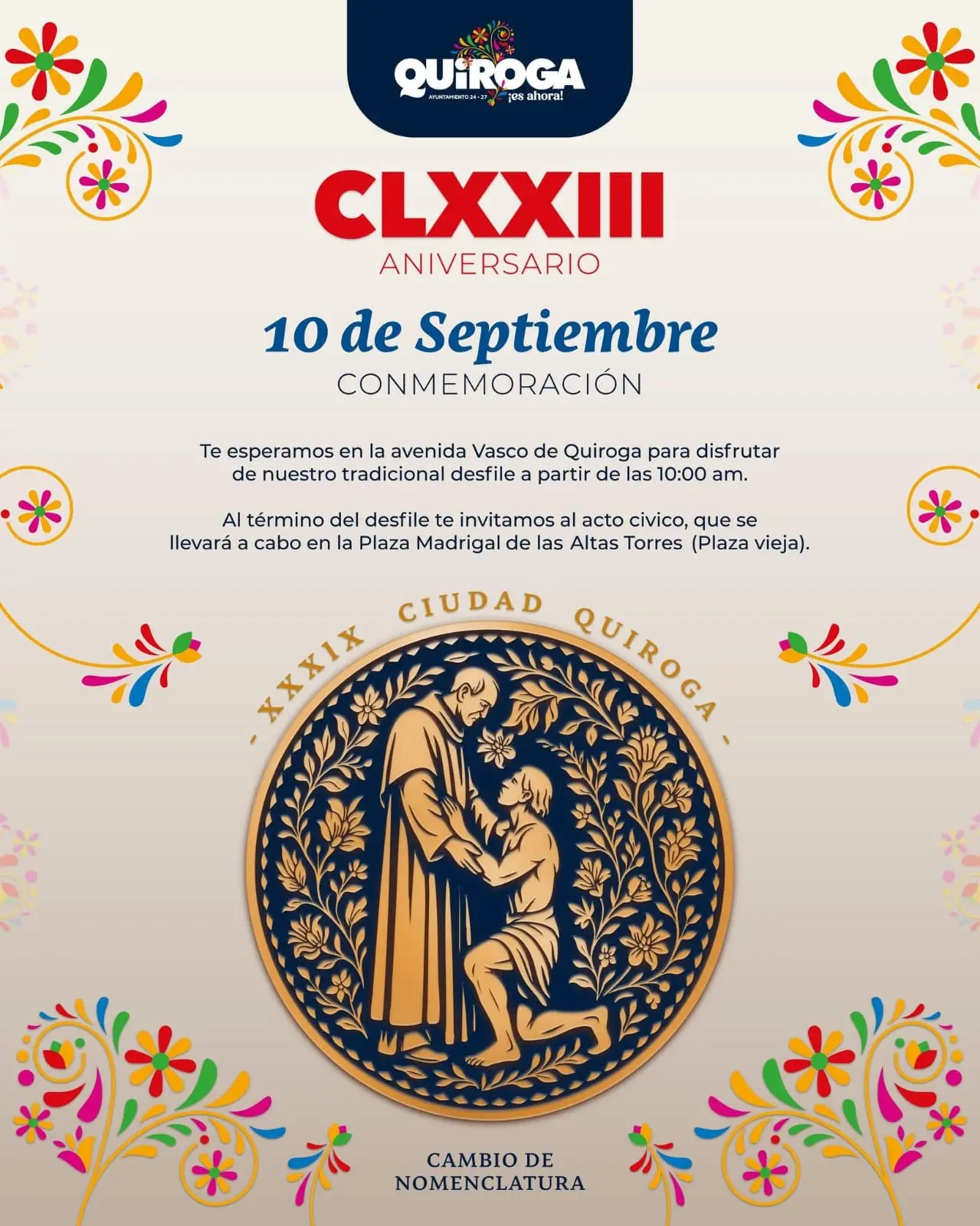 Quiroga celebra su XXXIX Aniversario como municipio y el CLXXIII aniversario de su cambio de nomenclatura
