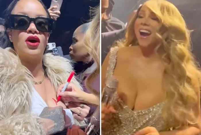 Rihanna sorprende al pedirle a Mariah Carey un autógrafo en el pecho