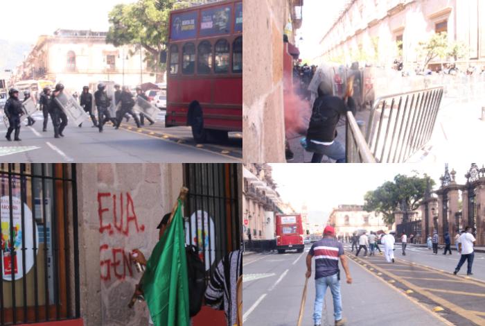 Se confrontan manifestantes con granaderos afuera de Palacio de Gobierno; turistas del FICM corren a refugiarse