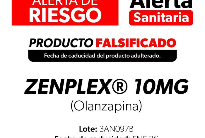 SSM alerta a la población sobre medicamento adulterado Zenplex®️ (Olanzapina)