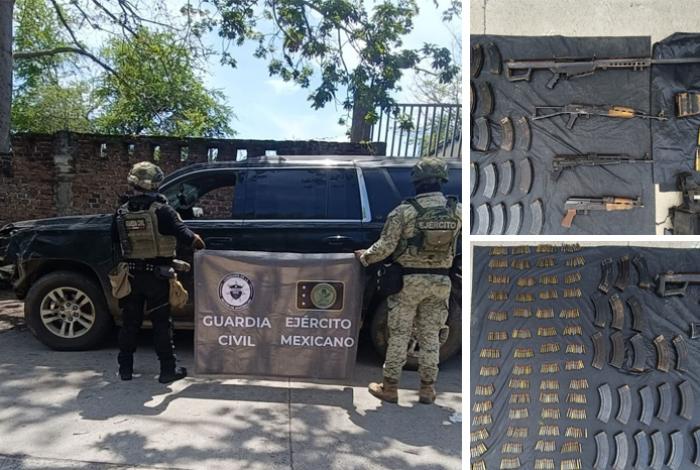 SSP y Defensa decomisan barret, fusiles y municiones en Apatzingán