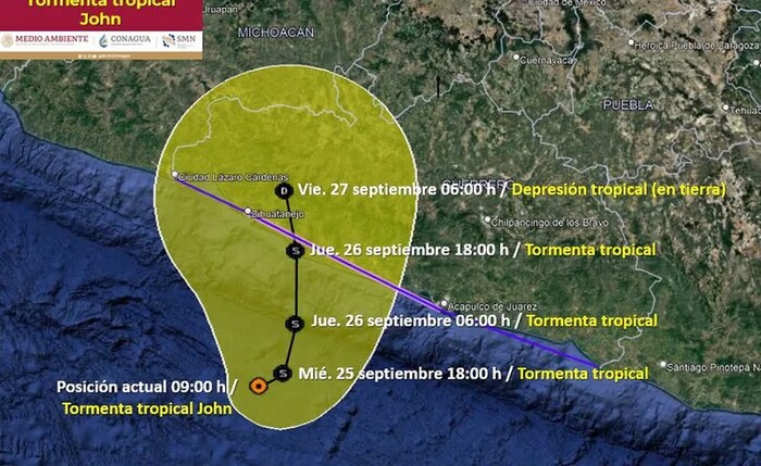 Tormenta Tropical John volvería a tocar tierra; Guerrero suspende clases en todas las escuelas