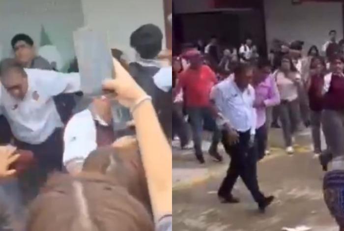 (VIDEO) Estudiantes atacan a puñetazos a director de escuela en Altamira, Tamaulipas