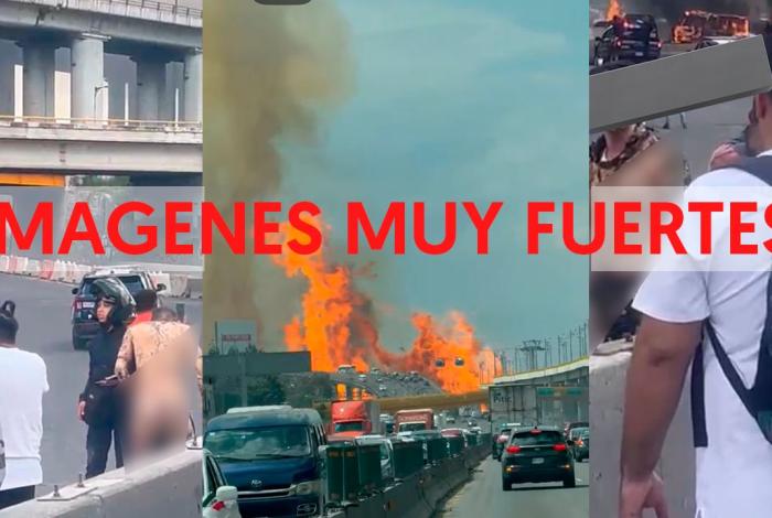 #Video #ImágenesSensibles | Una pipa vuelca y explota en la Ciudad de México, reportan varias personas y vehículos alcanzados por las llamas