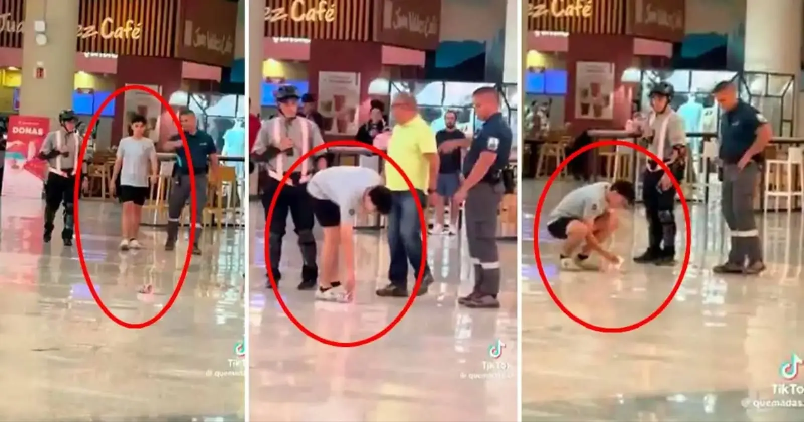 #Video: Joven tira a propósito su bebida delante del trabajador de limpieza en plaza comercia