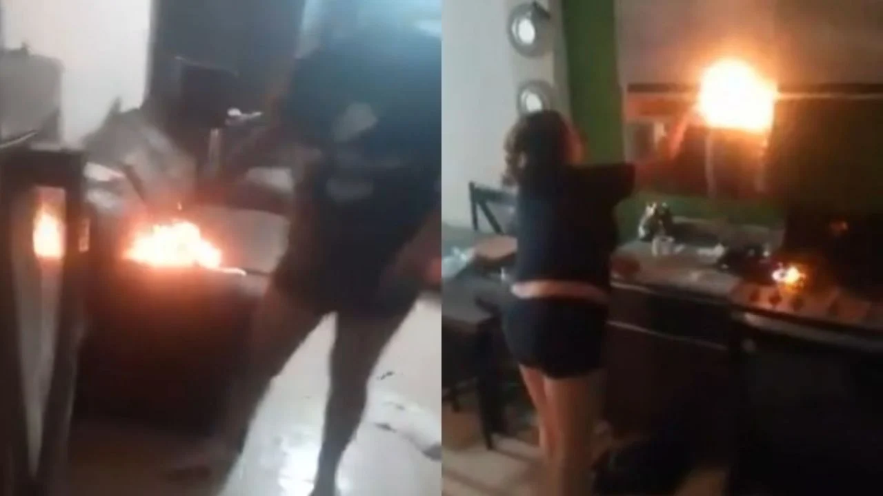 #Video: Mujer es detenida luego de incendiar su casa