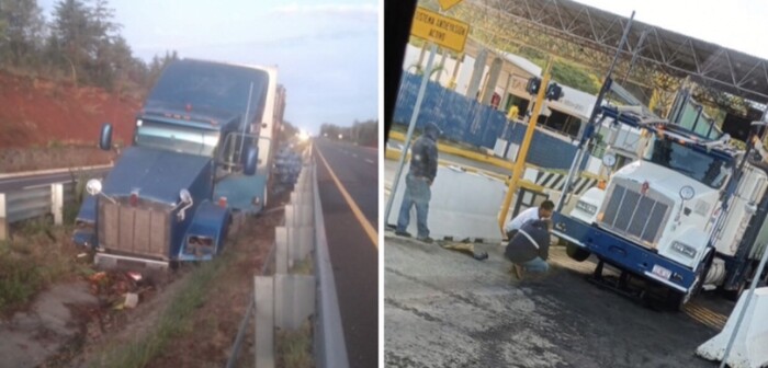 #Video | Un trailer accidentado, otro atorado en sistema anti-evasión y un auto chocado, en la autopista Siglo XXI 