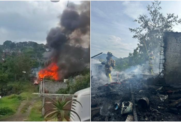 Voraz incendio destruye una vivienda de madera en la colonia El Parico, de Uruapan